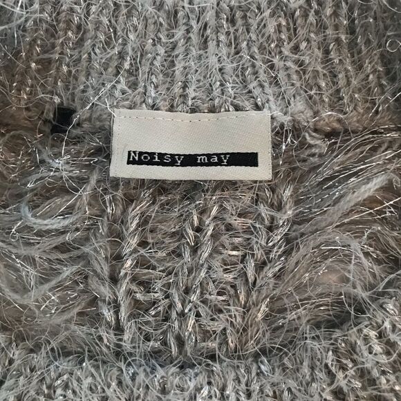 Noisy May Gray Fuzzy Crew Neck with Silver Sparkle Thread and Feathered Back - Picture 4 of 9